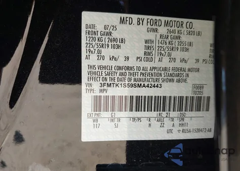 2025 Ford Mustang Mach-E Select z USA, uszkodzony, nr VIN 3FMTK1S59SMA42443